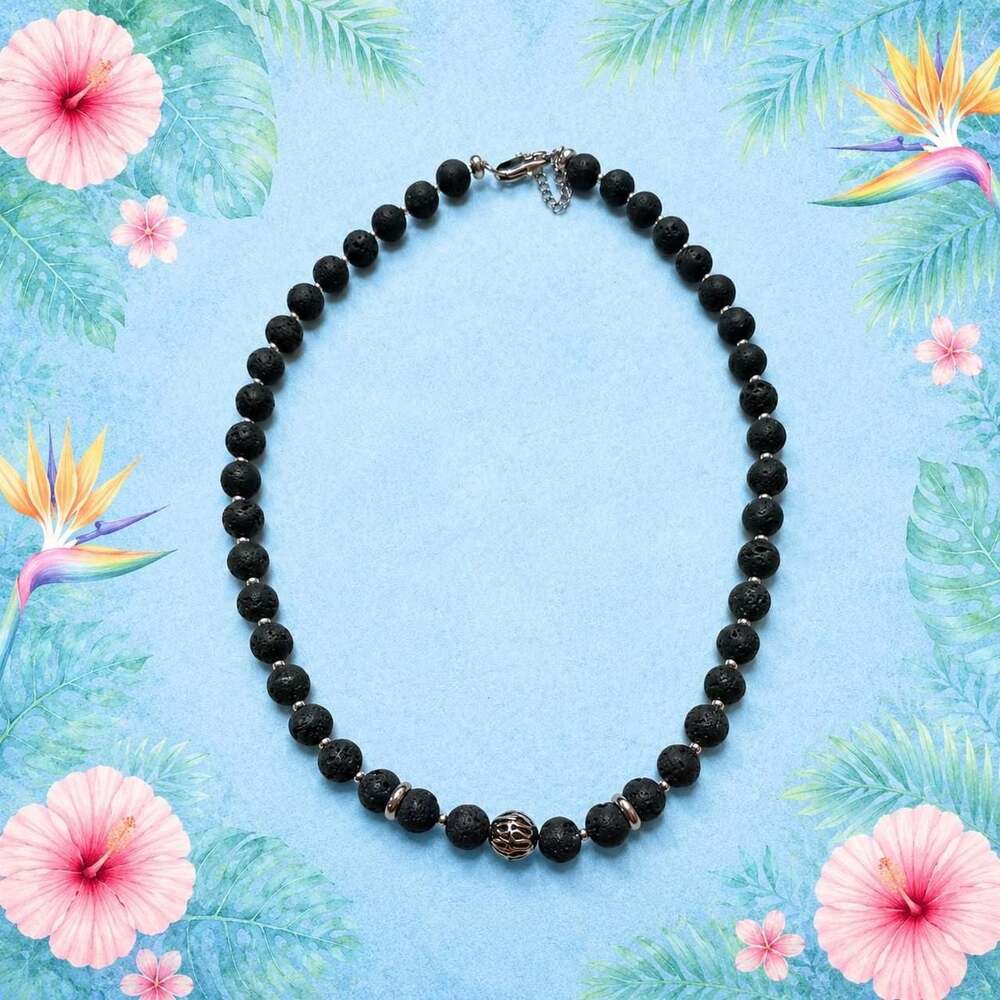 JM0003 Stainless Steel Black Lava Rock Choker Necklace
